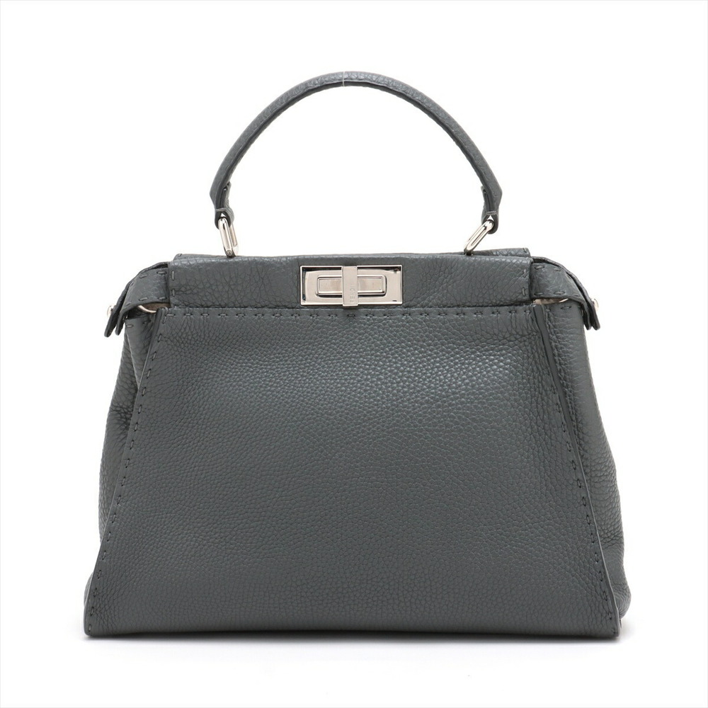 Fendi Peekaboo 2WAY Dark Leather Selleria Grey Handbag Regular